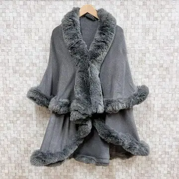 인조 모피 케이프 자켓 망토 판초 겉옷 아우터 그레이