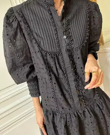 블랙 레이스 미니 원피스 긴팔