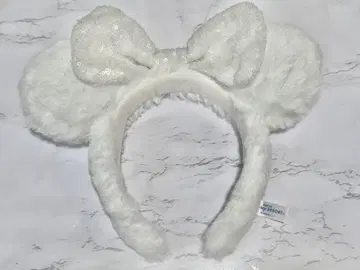 디즈니 올 화이트 퍼 머리띠 스팽글 리본