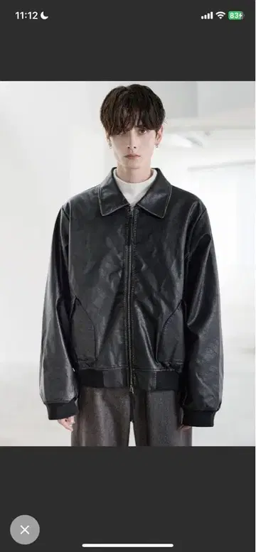 충전솜 빈티지 PU 인조 가죽 숏 기장 블루종