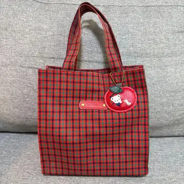 파밀리아 빨간색 체크 토트백 구 디자인 소 사이즈