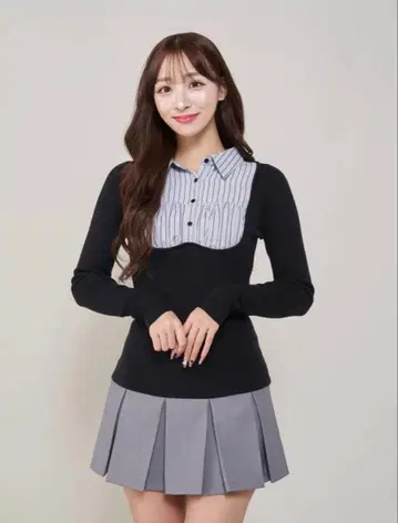 Darich  셔츠 도킹 니트 미니 원피스 FL 하자품