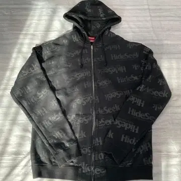 Hide and Seek 올 로고 무늬 집업 후드티 블랙_XL
