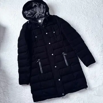 후드 부착 롱 다운 자켓 블랙