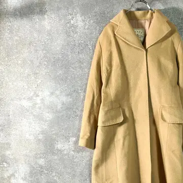 GRACE 체스터 코트 긴팔 롱 기장 베이지 무지 히요쿠 버튼 울