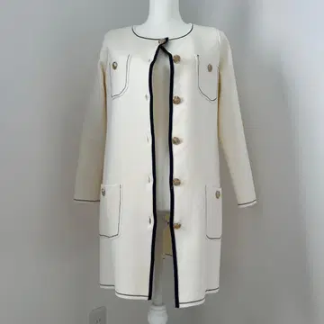 아이보리 긴팔 니트 롱 가디건 골드 버튼