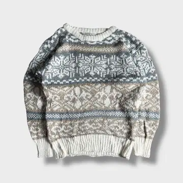 90s 빈티지 남성용 니트 j.sfashion 페어아일 패턴 올 패턴