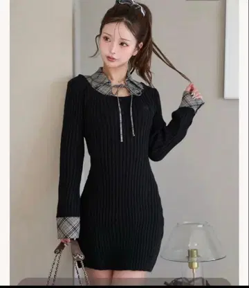 [ 새상품급 ] Darich 레이어드 니트 미니 원피스