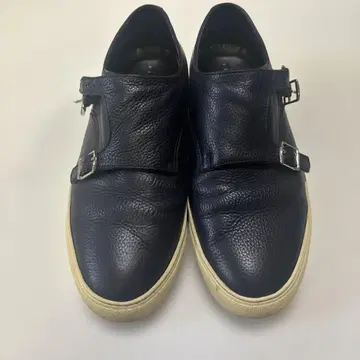 에스트네이션 더블 몽크 주름 가공 레더 스니커즈 천연 가죽 다크 네이비