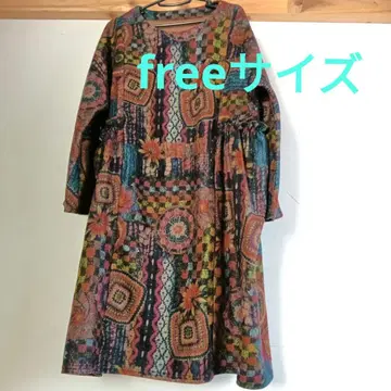 따뜻하고 편안한 원피스 다채로운 패턴 긴팔 A라인 원피스 프리 사이즈