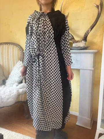 고무 도트 무늬 롱 드레스 원피스