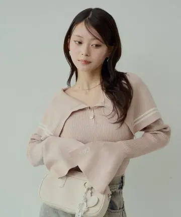 chico 빅 칼라 리브 니트 핑크