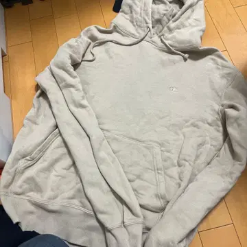 Champion 베이지 후드 부착 후드티 L