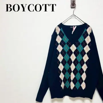 보이콧 사이즈 4(L) 아가일 V넥 니트 월드 울 100%