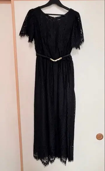 12agenda 블랙 레이스 드레스 골드 벨트 포함