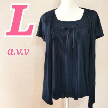 a.v.v 아베베 L 네이비 플리츠 디자인 반팔 티셔츠