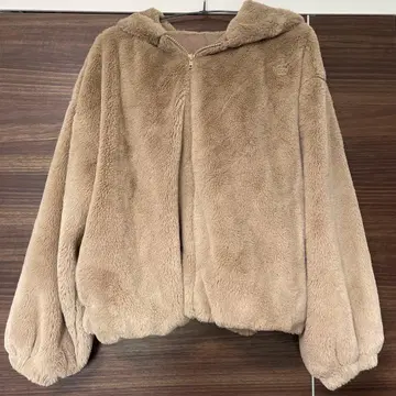 인조 모피 블루종 후드 부착