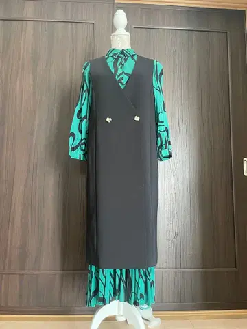 ZARA 롱 원피스 그린 블랙 스캇