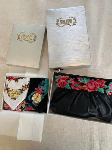 FEILER 꽃무늬 파우치와 손수건 세트