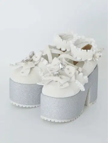 새상품급 Ank Rouge 반짝이는 비쥬 벨로아 리본 통굽 신발