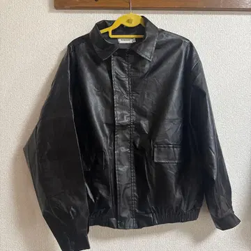 JIECHUOFANG 블랙 가죽 자켓