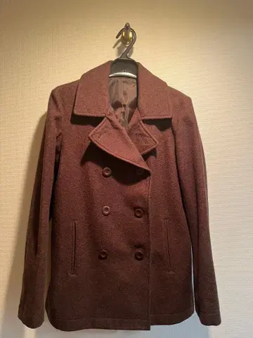 울 더블 브레스트 피 코트 브라운