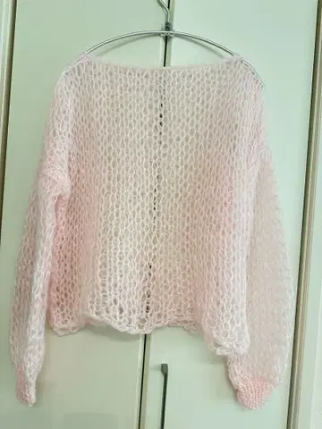 열쇠뜨기 니트 크로셰 핑크 니트 긴팔 상의 모헤어풍 시어 니트