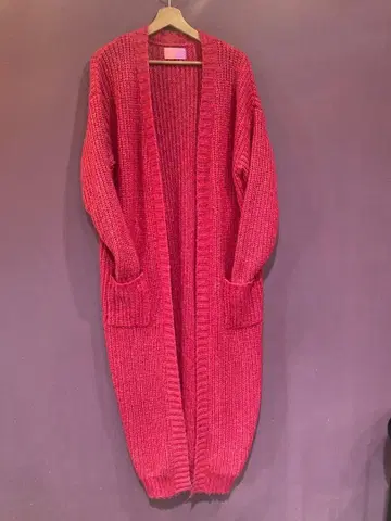 니트 롱 가디건 핑크