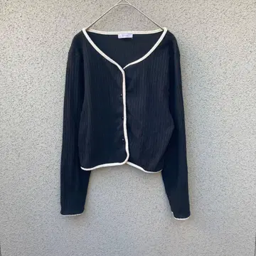 2991 [ 2PINK ] L 리브 긴팔 가디건 블랙 투핑크