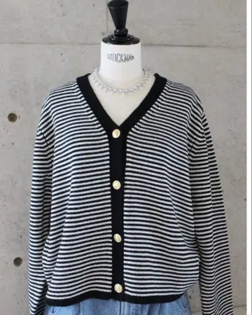 스트라이프 V넥 가디건