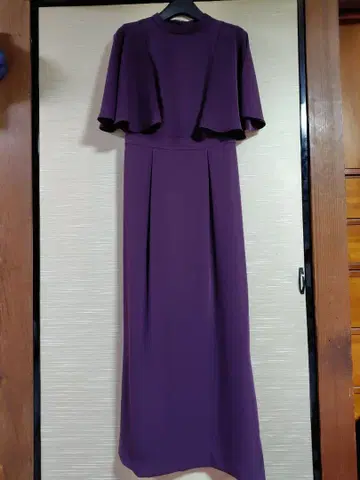 에메 퍼플 플레어 슬리브 롱 드레스 M