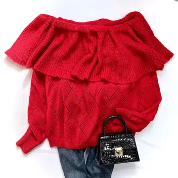 새상품급 cygne 시뉴 모헤어 프릴 칼라 니트 풀오버 레드(빨간색)