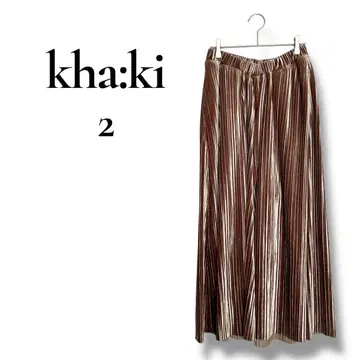 카키 플리츠 롱 스커트풍 와이드 팬츠 고급스러움 깔끔함 고급 무지 2