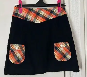 블랙과 오렌지 체크 미니 스커트 구제 의류