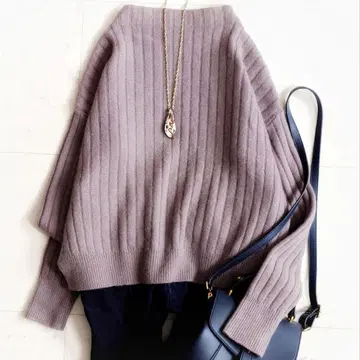 새상품급 휴먼 우먼 보틀넥 라무 캐시미어 리브 니트 모카 브라운