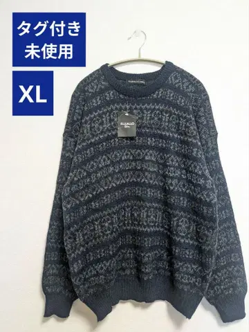 [택 포함] ELLEALLO Div. 스웨터 총 패턴 니트 기하학 네이비