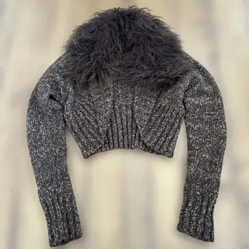 티베트 라무 퍼 포함 케이블 니트 가디건 헤이세이 레트로 Y2K