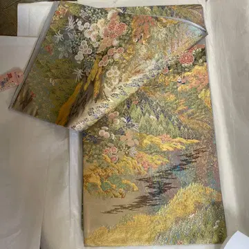 미사용 순수 실크 럭셔리 카노코 금실 화유아 후쿠로 오비 오비 정장