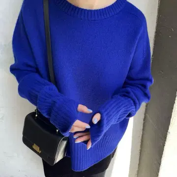 스픽 앤 스팬 롱 리브 풀오버 니트 울 블루 일본제