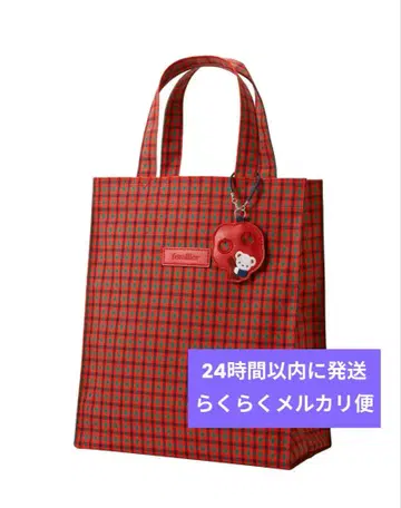 파밀리아 빨간색 체크 무늬 토트백 미사용 새상품