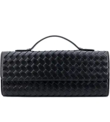 새상품 여성용 뜨개질 핸드백, 클러치백, 가죽 숄더백 블랙