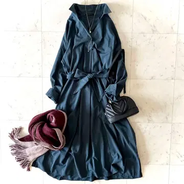 새상품급 밴야드 스톰 벨트 포함 롱 셔츠 원피스 그린 (세탁 가능)