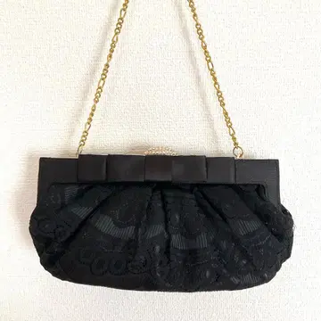 앱와이어 럭스 파티 백 리본 레이스 비쥬 가마구치 블랙