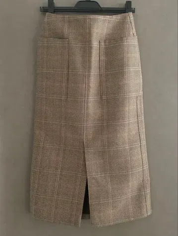 브라운 타이트 스커트 체크 무늬 허리 밴딩 플라주 36