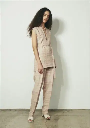 near.nippon 린넨 체크 턱 팬츠