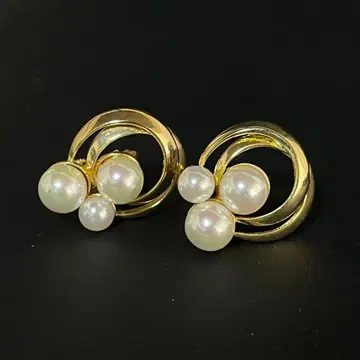 [ 새상품급 ] 빈티지 펄 귀걸이 3알 펄 골드톤 엘레강트