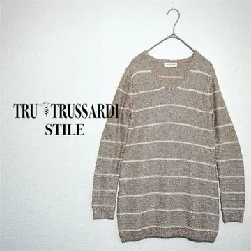 트루사르디 스틸레 알파카 혼방 V넥 보더 니트 스팽글 M