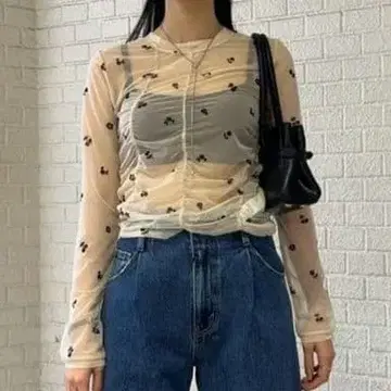 moussy FLORAL TULLE GATHER 롱 슬리브 T셔츠