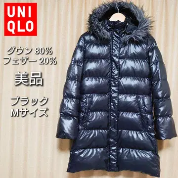 유니클로 다운 컬렉션 퍼 후디 다운 코트 블랙 M