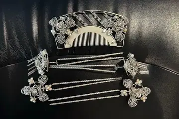 꽃 모티브 머리 장식 세트 실버 일본 의류 헤어콤